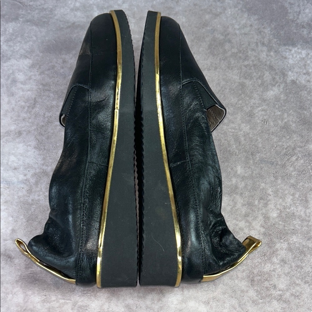 Ron White Unsized NWOT Black Leather Slip-On Loafers Gold Trim Women US 6 1/2 - Picture 5 of 8